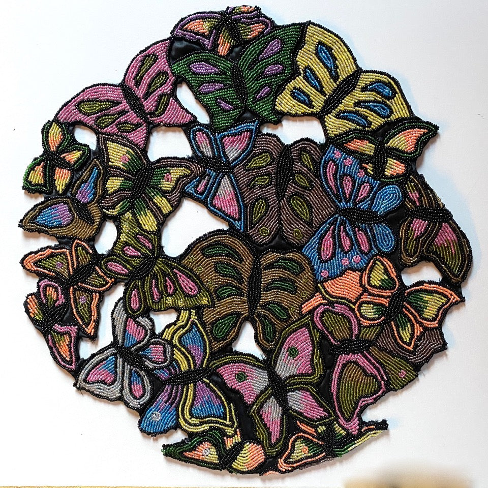 Hand-Beaded Butterfly Round Table Decor