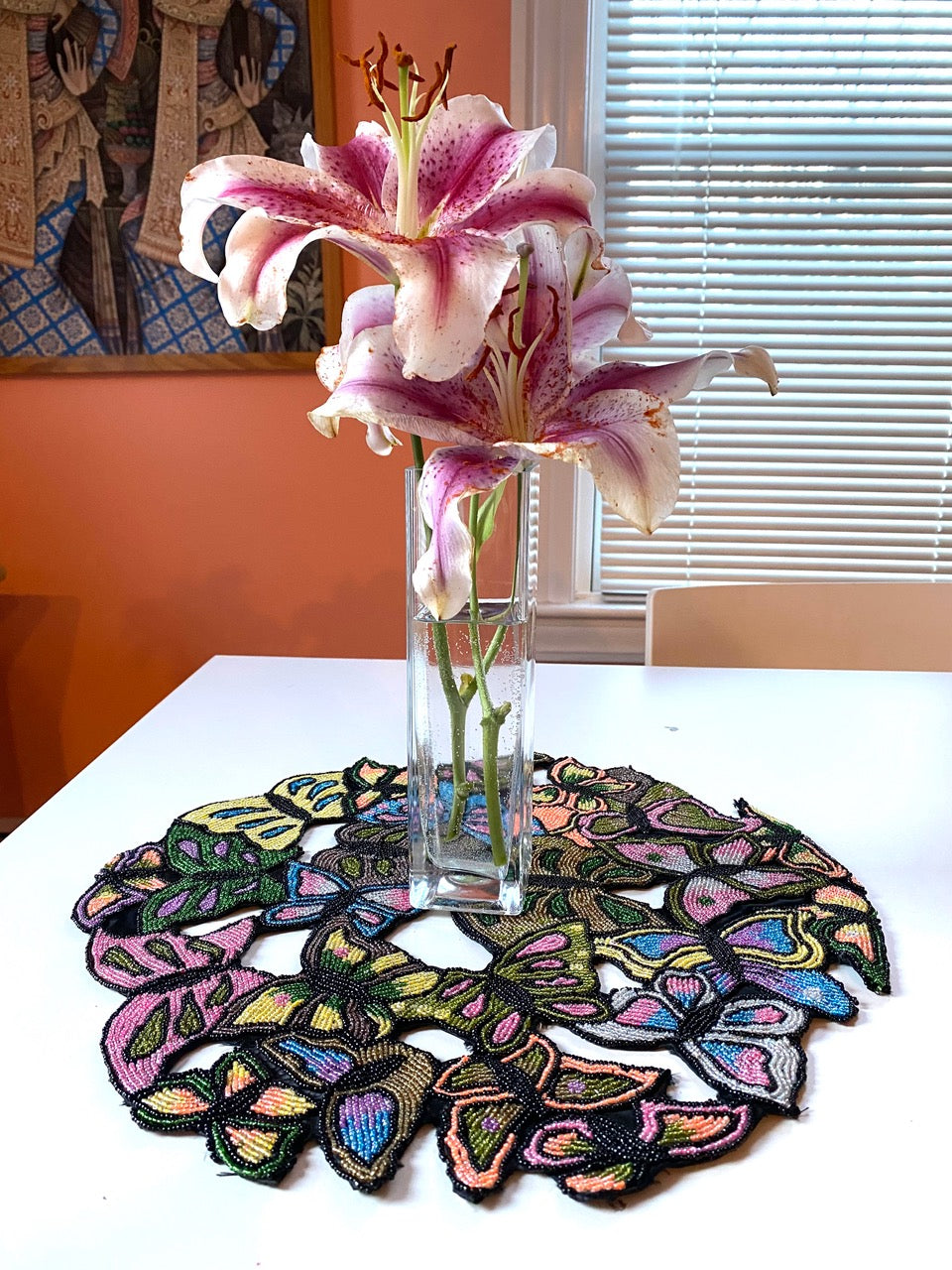 Hand-Beaded Butterfly Round Table Decor