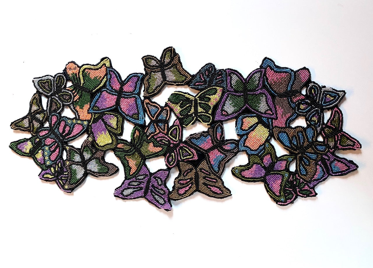 Hand-Beaded Butterfly Table Runner