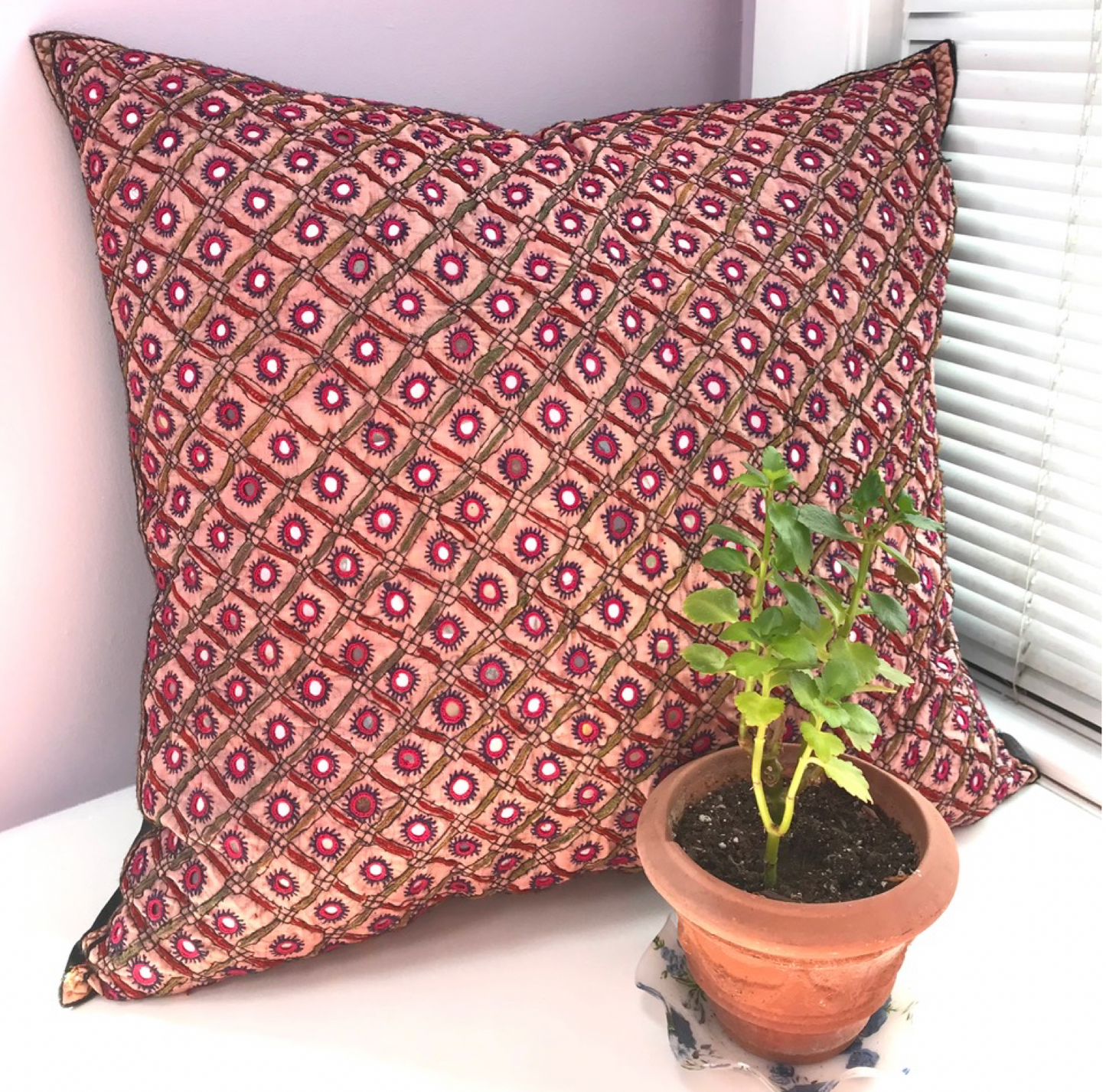 Indian Mirrored, Embroidered and Stitched BIG Cushion