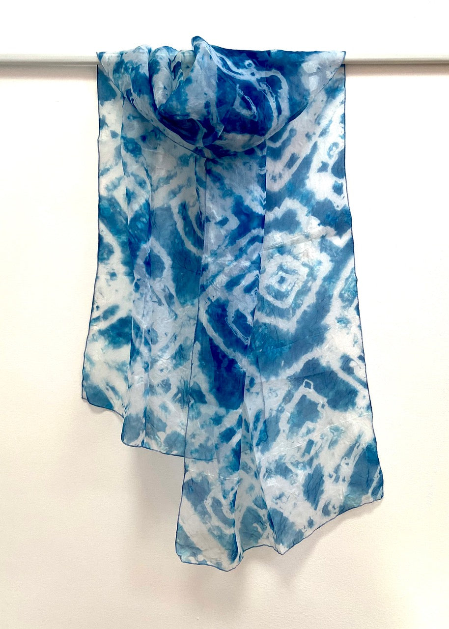 Indigo Dyed Silk Organza Scarf