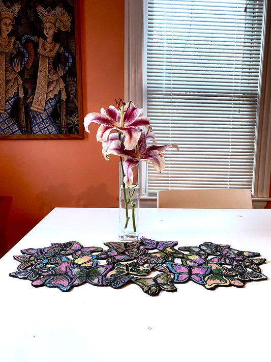 Hand-Beaded Butterfly Table Runner