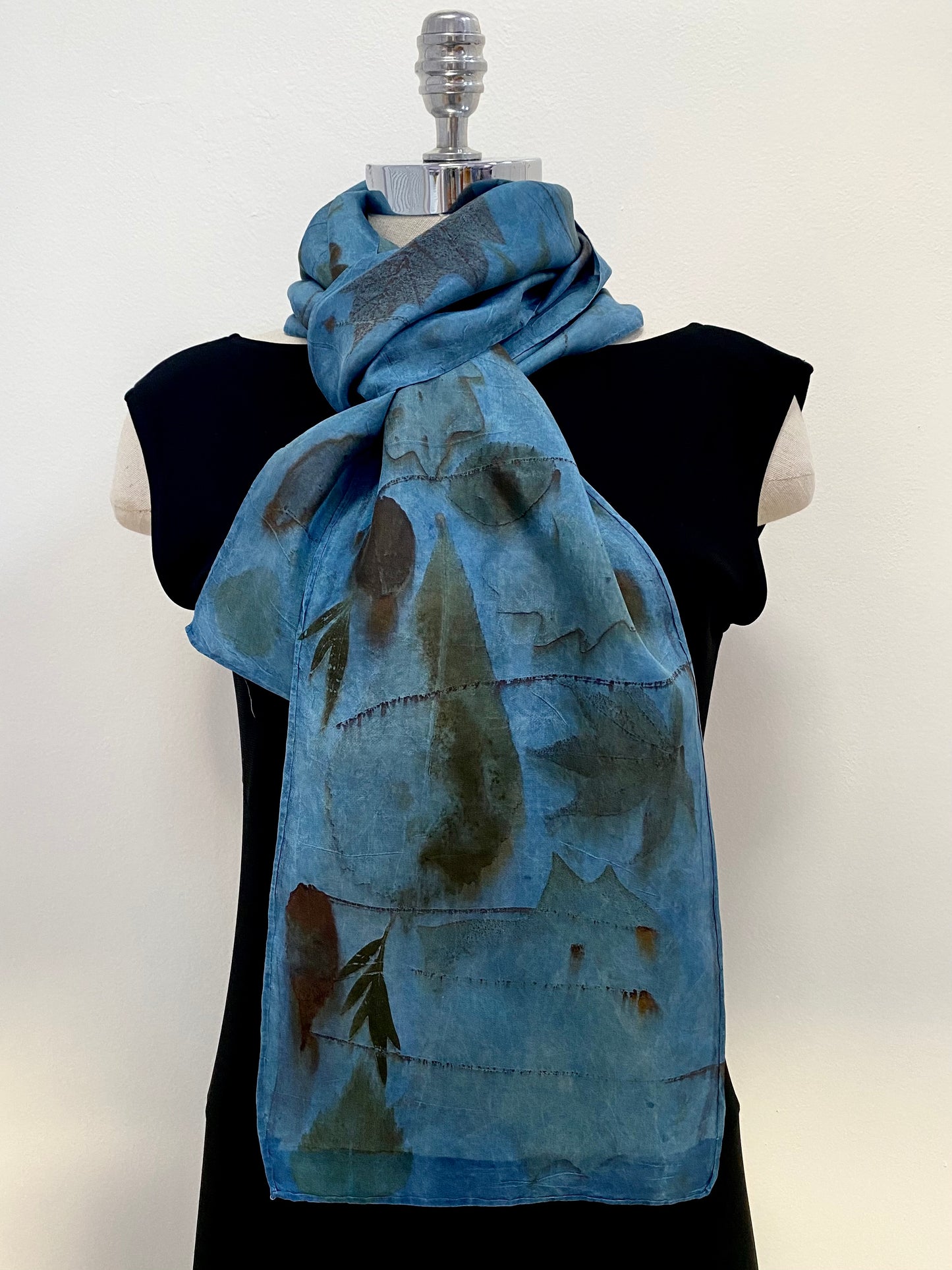 Indigo Botanical-Printed Silk Scarf