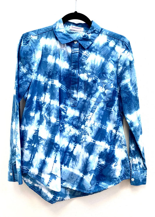 Angled Indigo Hand-Dyed Cotton Shirt