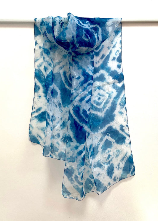 Indigo Dyed Silk Organza Scarf